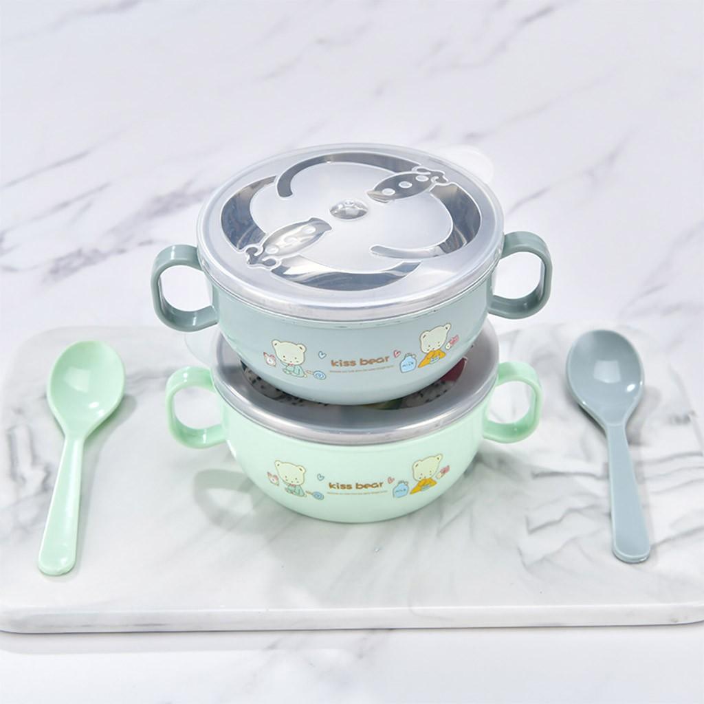 Bát ăn dặm inox giữ nhiệt, có nắp tiện lợi. Chén ăn dặm cho bé kèm thìa