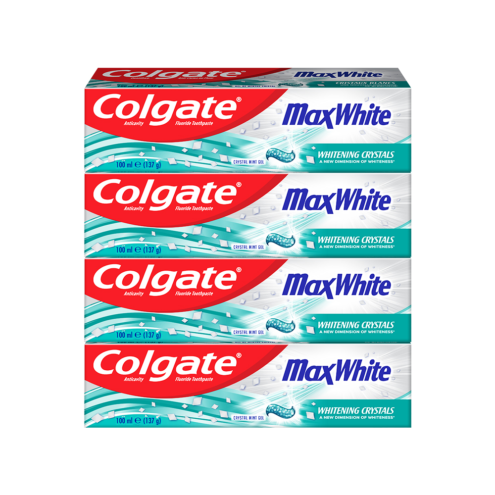 Bộ 4 Kem đánh răng Colgate MaxWhite tinh thể the mát, làm trắng răng trong 2 tuần 137g/ tuýp