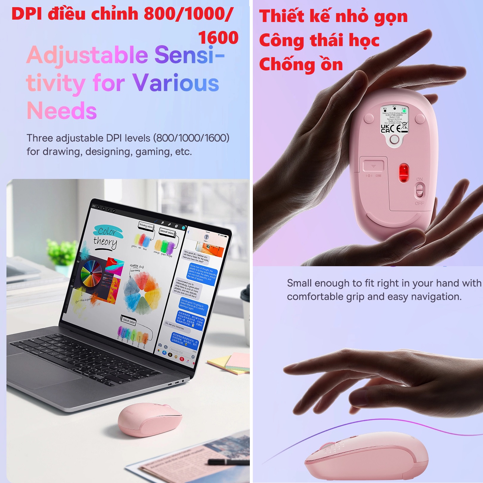 Chuột không dây bluetooth kết nối đa thiết bị nhỏ gọn chống ồn Baseus F01B _ Hàng chính hãng