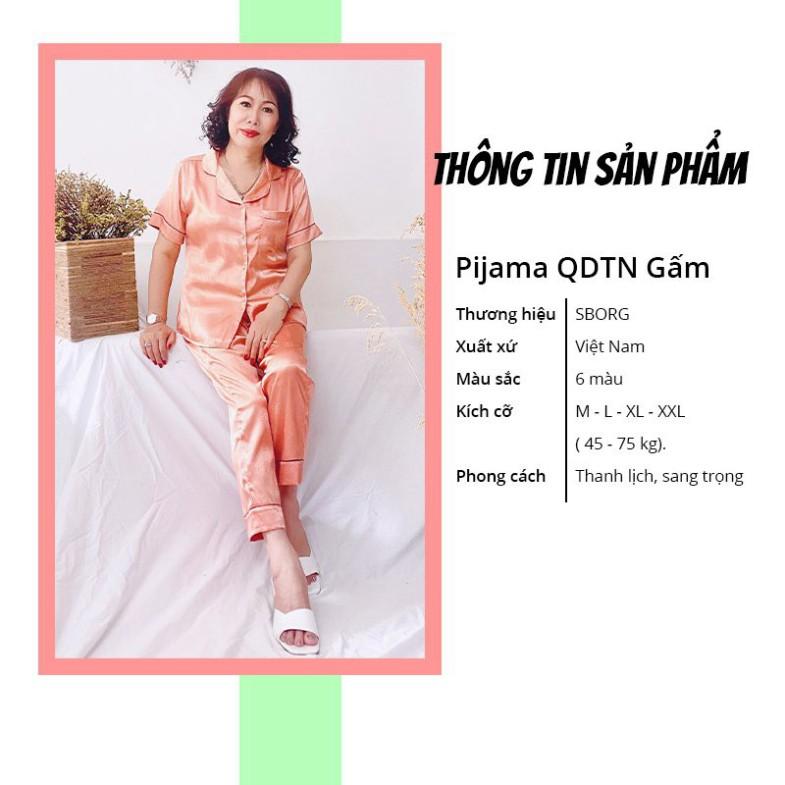 Đồ bộ ngủ trung niên SBORG Pijama Bộ lụa vải gấm mặc nhà tay ngắn quần dài sang trọng có túi quà tặng mẹ có Bi