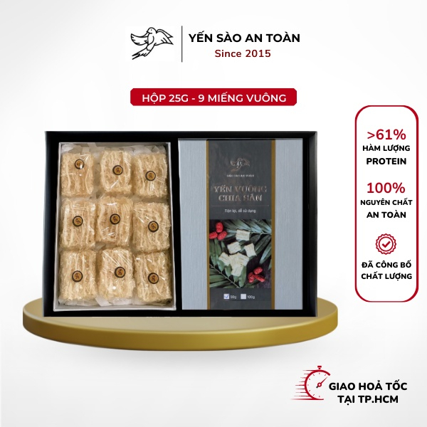 Yến vuông chia sẵn tiện lợi 1 lần chưng 36 miếng/100g dinh dưỡng cao 61% protein từ tổ yến Khánh Hòa Yến Sào An Toàn