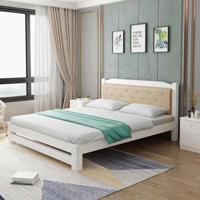 Giường Gỗ Thông Hiện đại 120cm Tựa lưng đệm Da cao cấp - Giường Gỗ Thông Cao cấp trang trí sang trọng GUT013 Giao màu ngẫu nhiên