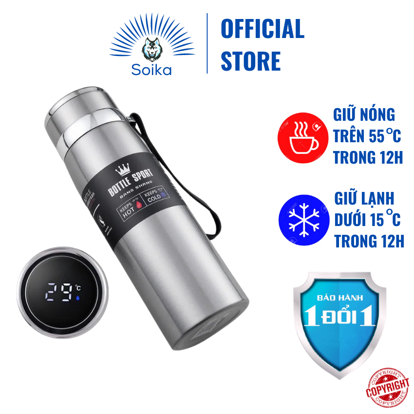 Bình Giữ Nhiệt Thông Minh SOIKA SB092 Inox 316 Hiển Thị Nhiệt Độ Nước Cách Nhiệt Chân Không Nhiều Màu Nhiều Dung Tích