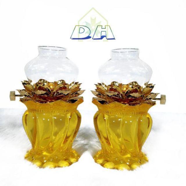 Combo 2 đèn thờ thủy tinh thắp dầu - Đèn thờ thắp dầu 19 x 9 cm tặng 1 chai dau thắp nhỏ - Vàng,16 x 9 cm