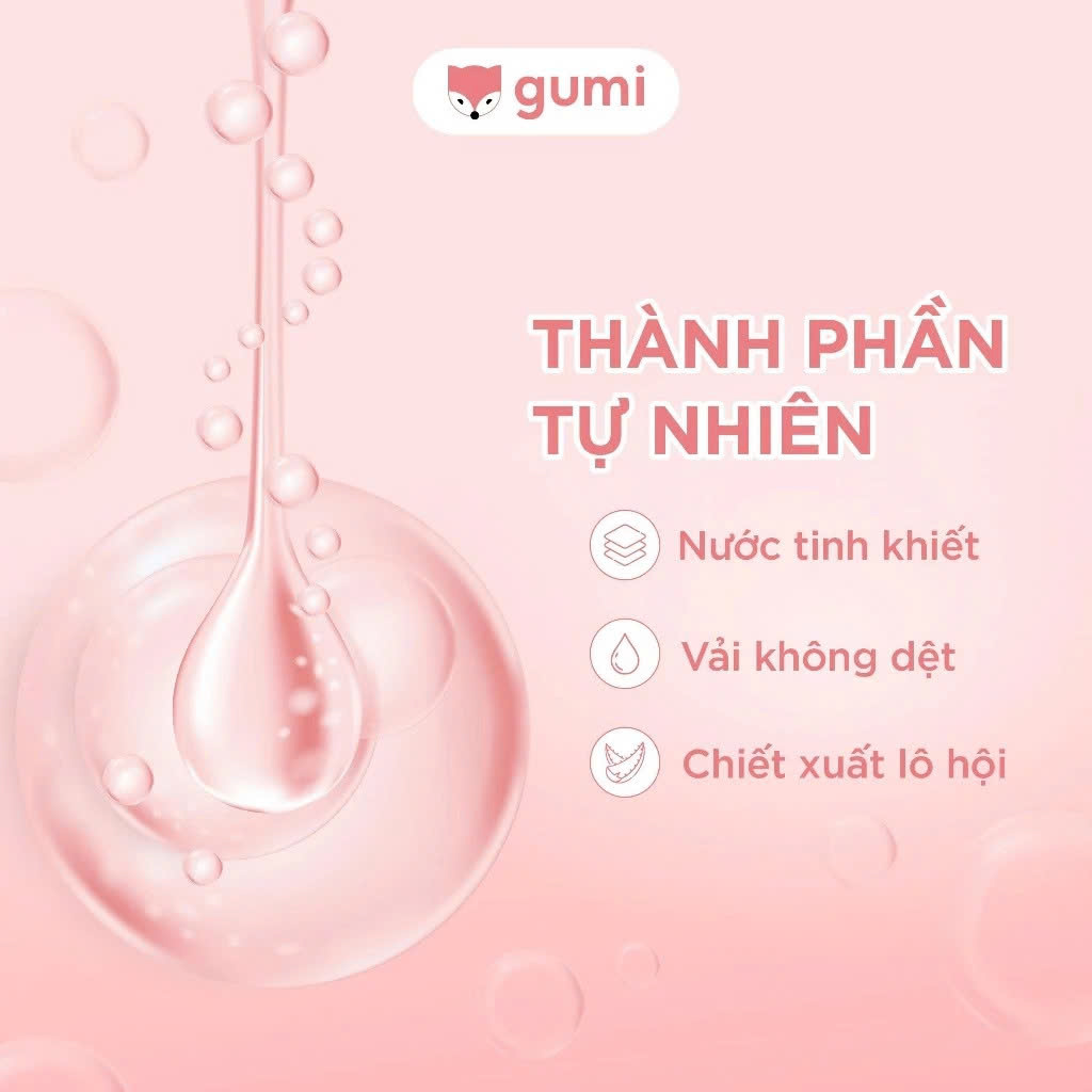 Thùng 10 Gói Khăn Ướt GUMI Không Cồn Không Paraben, Không Chất Huỳnh Quang, An Toàn Cho Da Nhạy Cảm – 80 Tờ - HÀNG CHÍNH HÃNG MINIIN