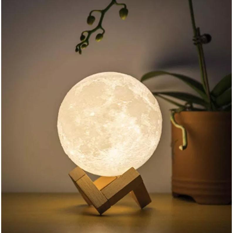Đèn ngủ - Đèn mặt trăng - Có chân đế - Moon Light - ánh sáng vàng ấm - 8 cm - 12 cm - dùng pin- Quà tặng trang trí