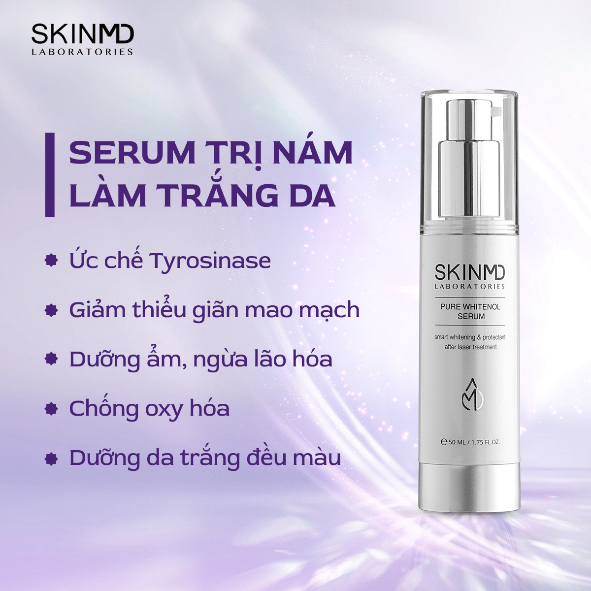 Combo xóa nhăn mờ nám SKINMD PURE WHITENOL SERUM 50ml và SKINMD REVITOX PEPTIDE CREAM 50g cải thiện độ săn chắc và đàn hồi, trẻ hóa da