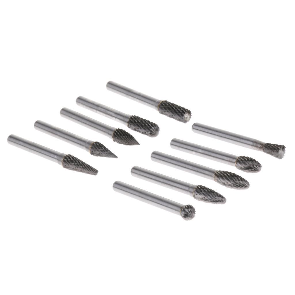 10 Pieces 6mm Shank Double Cut Carbide Rotary Burr Die Grinder Carving Bit for Woodworking Carving Engraving Polishing