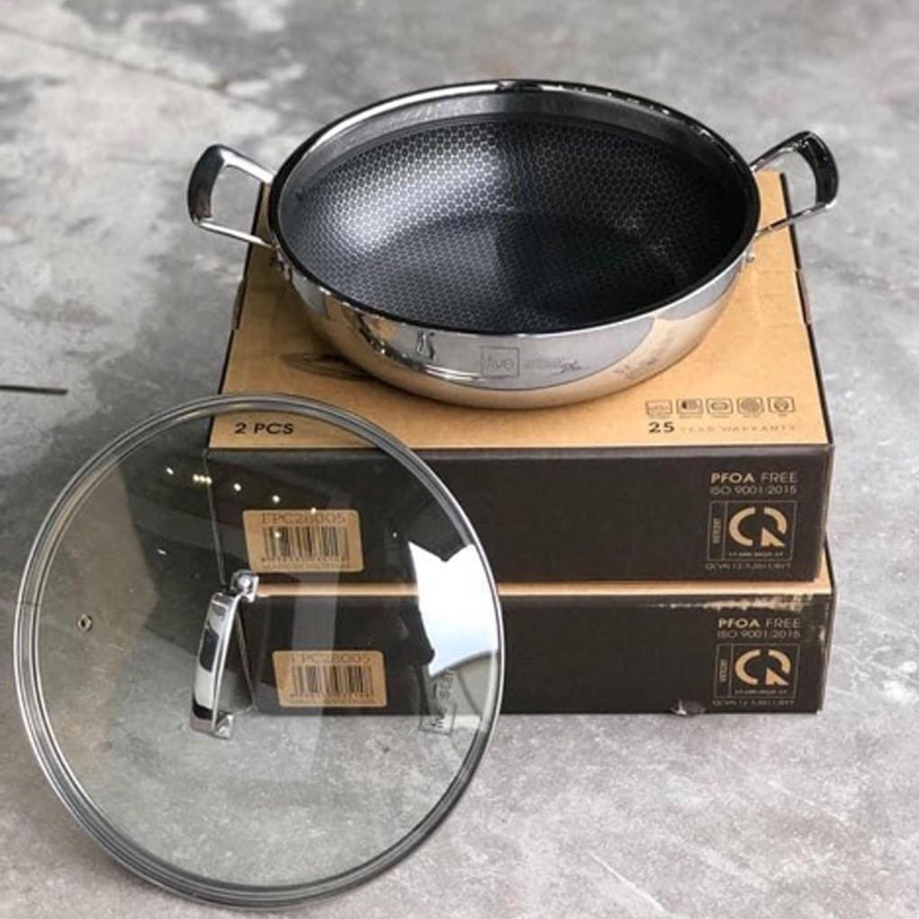 Chảo tổ ong chống dính 2 quai 3 lớp đáy liền inox 304 FiveStar 24cm / 26cm /28cm , tặng 1 sạn inox