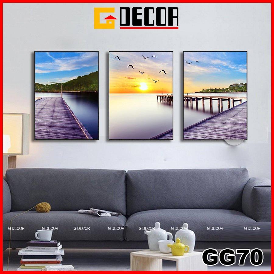 Tranh treo tường canvas 3 bức phong cách hiện đại Bắc Âu 70, tranh biển trang trí phòng khách, phòng ngủ, phòng ăn, spa