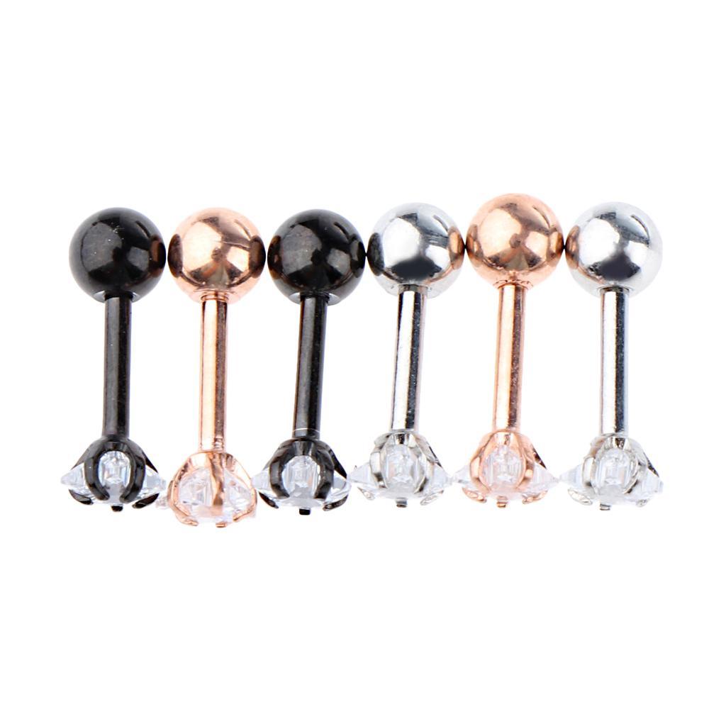 2-7pack 3 Pairs Stainless Steel Zircon Piercing Stud Earrings Pentagram White