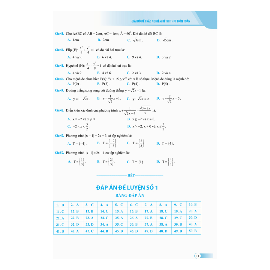 Giải Bộ Đề Trắc Nghiệm Kì Thi THPT Môn Toán