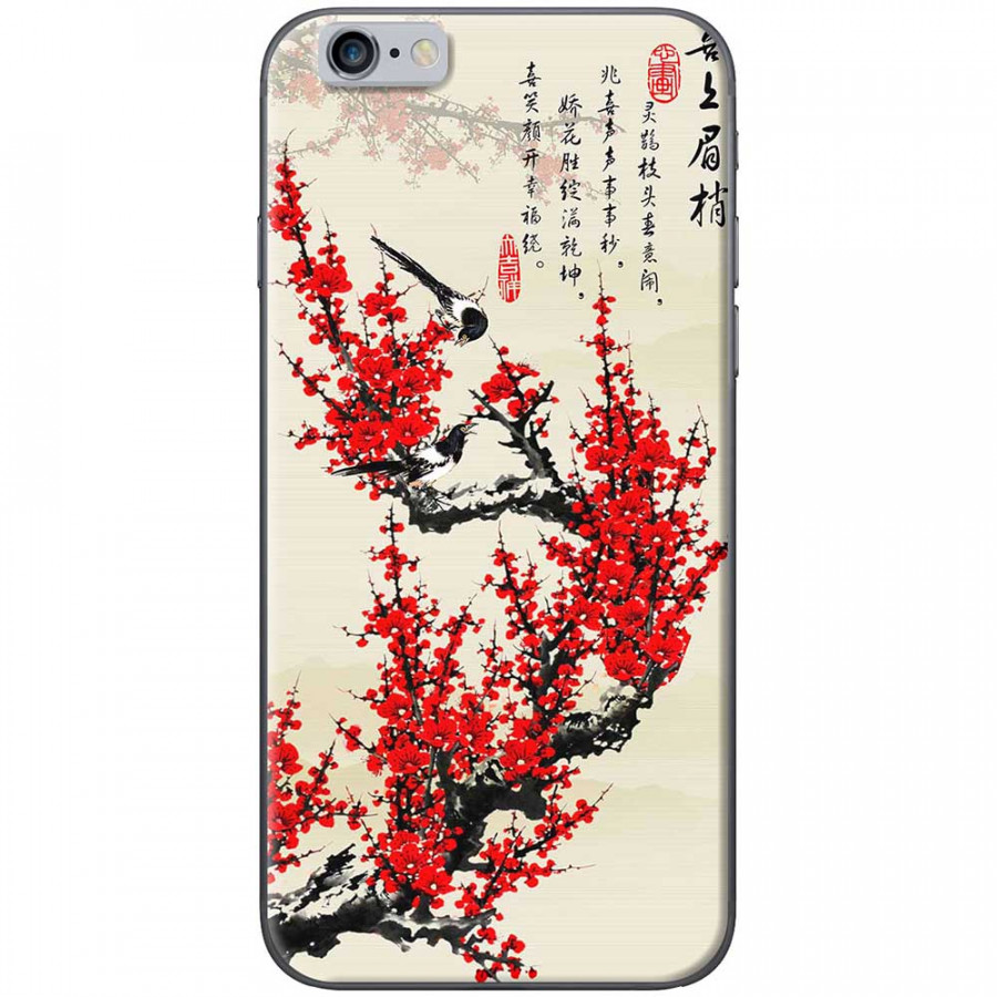 Ốp lưng dành cho iPhone 6 Plus, iPhone 6S Plus mẫu Hoa đào đỏ thư pháp