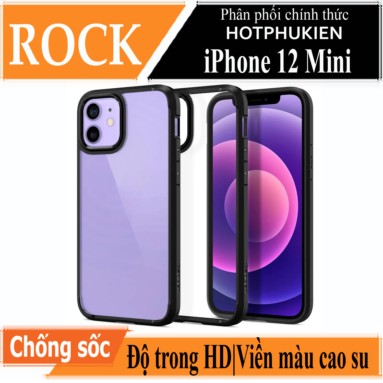 Ốp lưng chống sốc viền cao su cho iPhone 12 Mini thiết kế mặt lưng trong suốt Hiệu Rock hybrid Protective Case (độ đàn hồi cao, bảo vệ toàn diện, tản nhiệt tốt) - hàng nhập khẩu