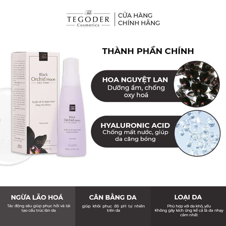 Nước cân bằng da chiết xuất từ hoa Nguyệt Lan Tegoder Black Orchid Moon Face Tonic 200 ml Mã 7121