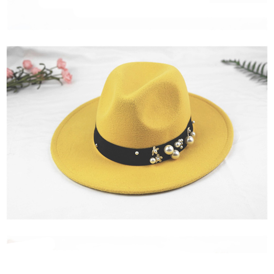 Nón phớt fedora retro vành rộng vải dạ nỉ mũ jazz đính hạt sang trọng dành cho cả nam và nữ hàng cao cấp - Smice House