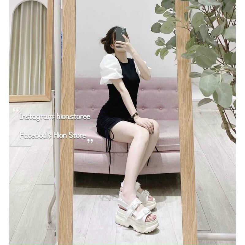 Đầm umi phối voan tay phồng rút dây 2 bên xinh lung linh kèm hình thật