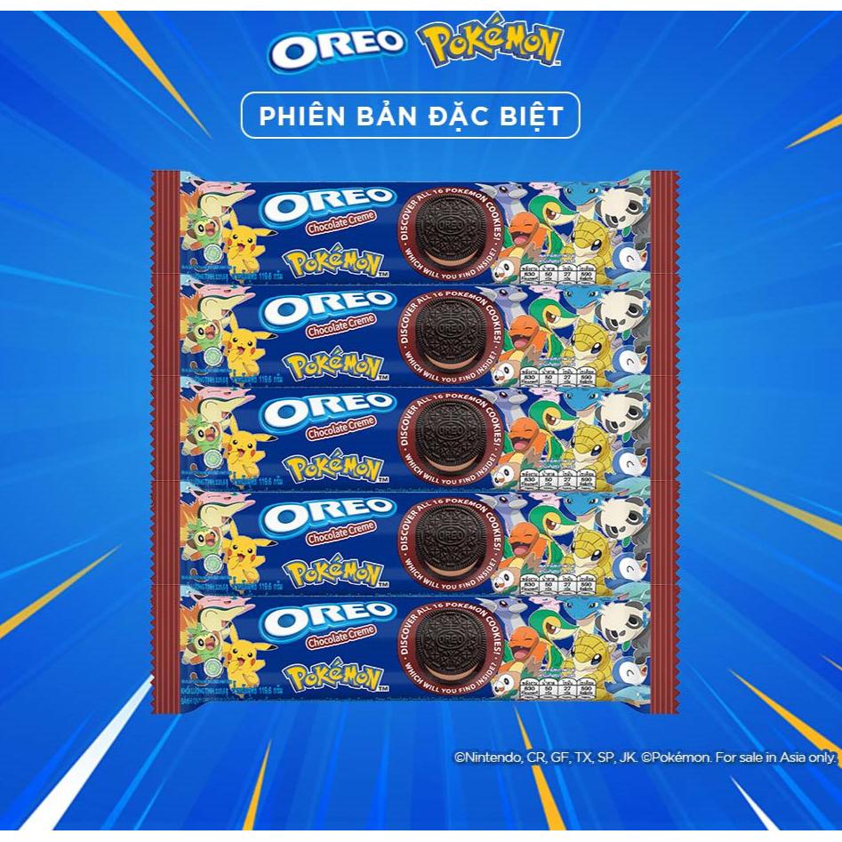 Bánh quy OREO POKÉMON vị sôcôla, combo 5 thanh x 119.6g