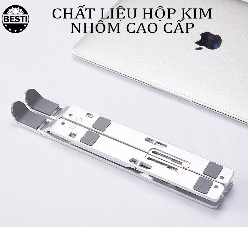 Hình ảnh Giá Đỡ Laptop Nhôm Có Thể Gấp Gọn, Giúp Tản Nhiệt Laptop, Macbook, Máy Tính Xách Tay, Có Thể Điều Chỉnh Nhiều Mức Độ, Chất Liệu Hợp Kim Nhôm Cao Cấp - Hàng Chính Hãng Besti