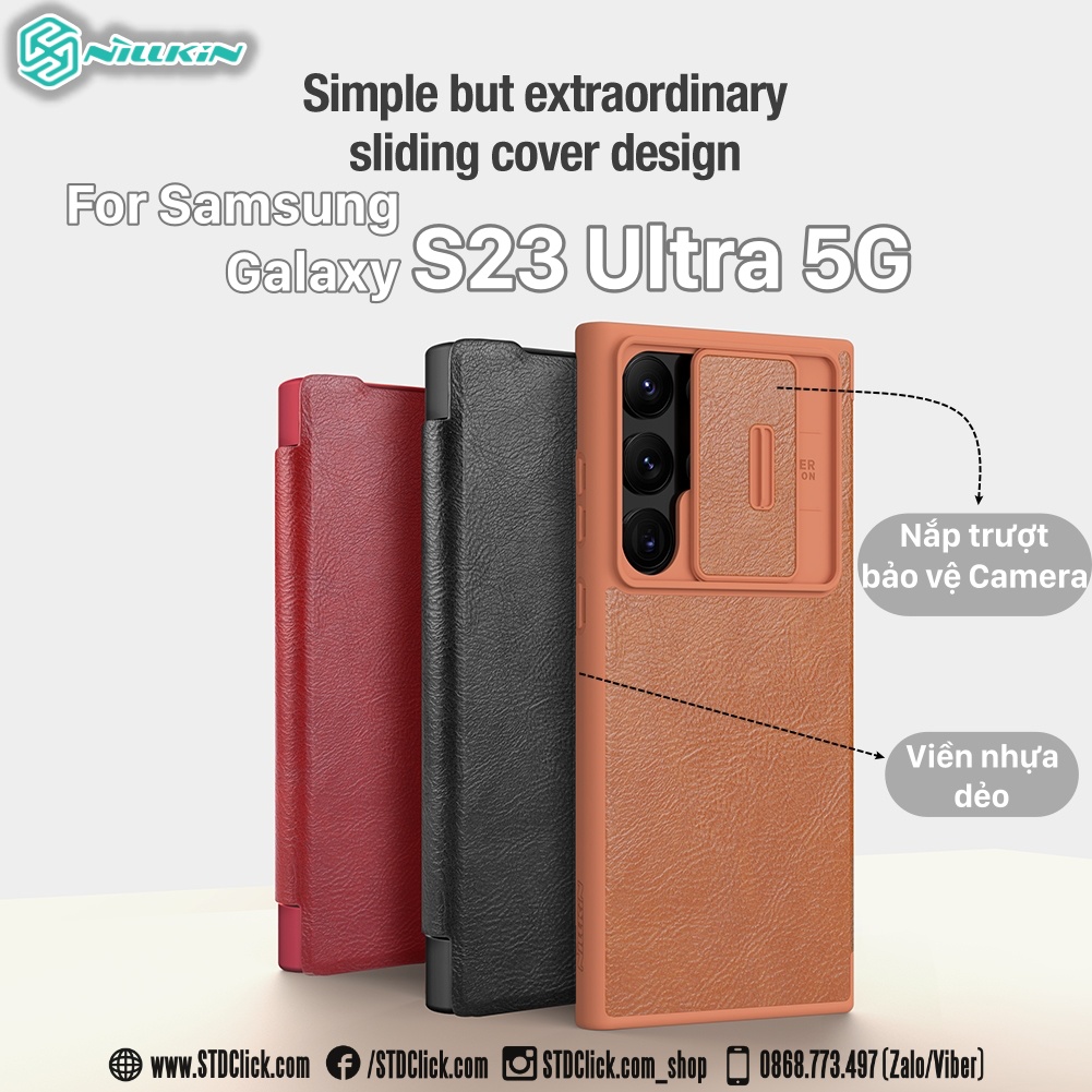 BAO DA DÀNH CHO ĐIỆN THOẠI SAMSUNG GALAXY S23 ULTRA 5G NILLKIN QIN PRO BẢO VỆ CAMERA