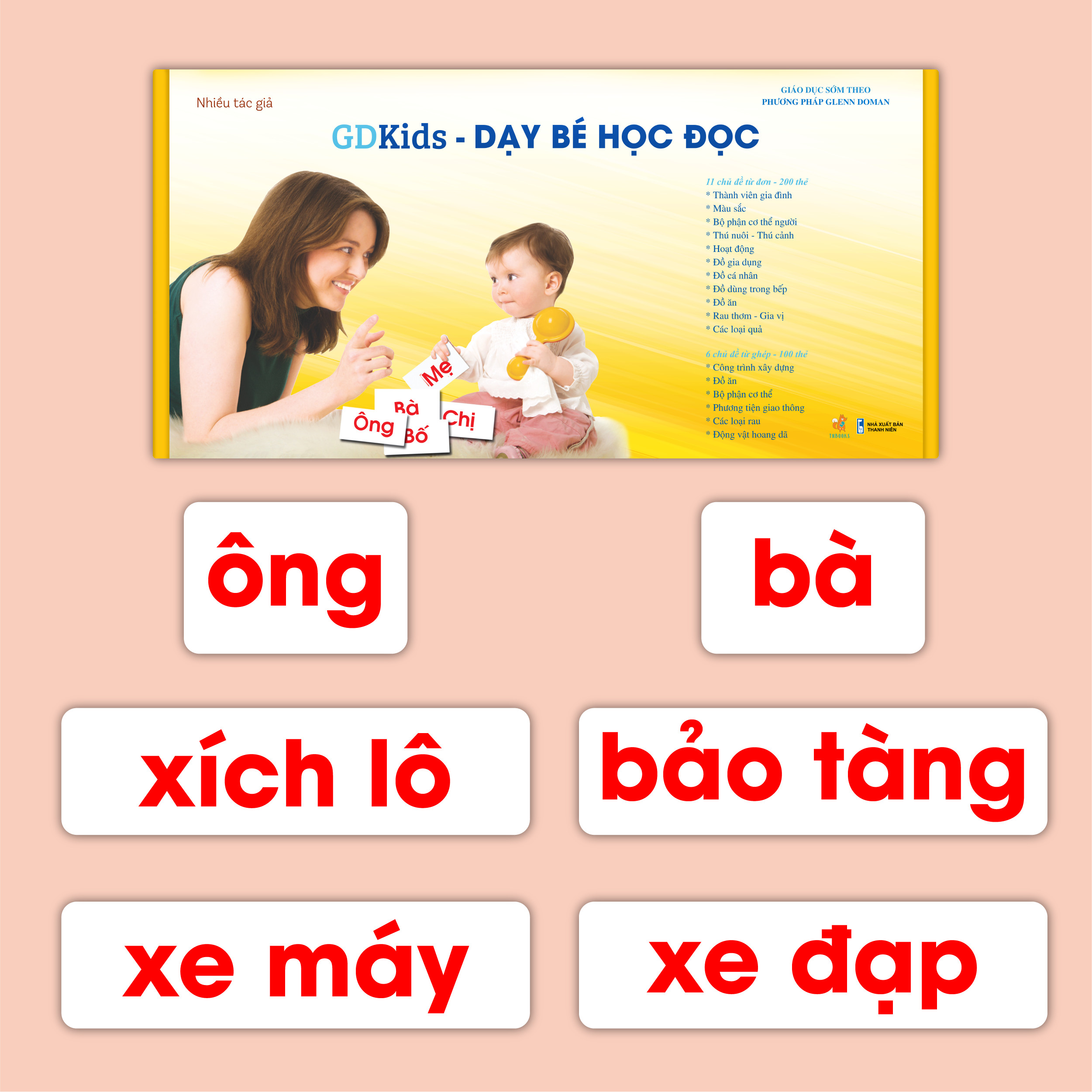 Combo Bộ Thẻ Flashcard Nâng Cao Cho Bé (Bộ 300 Thẻ Tiếng Việt + Bộ 109 Thẻ Toán + Bộ 300 Thẻ TGXQ) Thẻ Chuẩn Glenn Doman Hoa Kỳ 