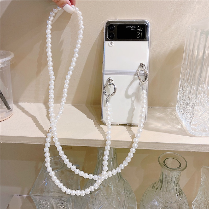 Ốp lưng trong suốt chống sốc kèm dây đeo ngắn dài sang chảnh dành cho Samsung Z Flip 3