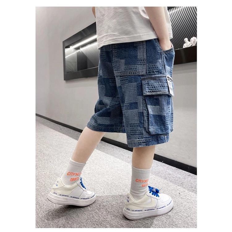 QK3 Size130-170 (25-45kg) Quần short Jean bé trai (Quần đùi dễ phối áo) Thời trang trẻ Em hàng quảng châu