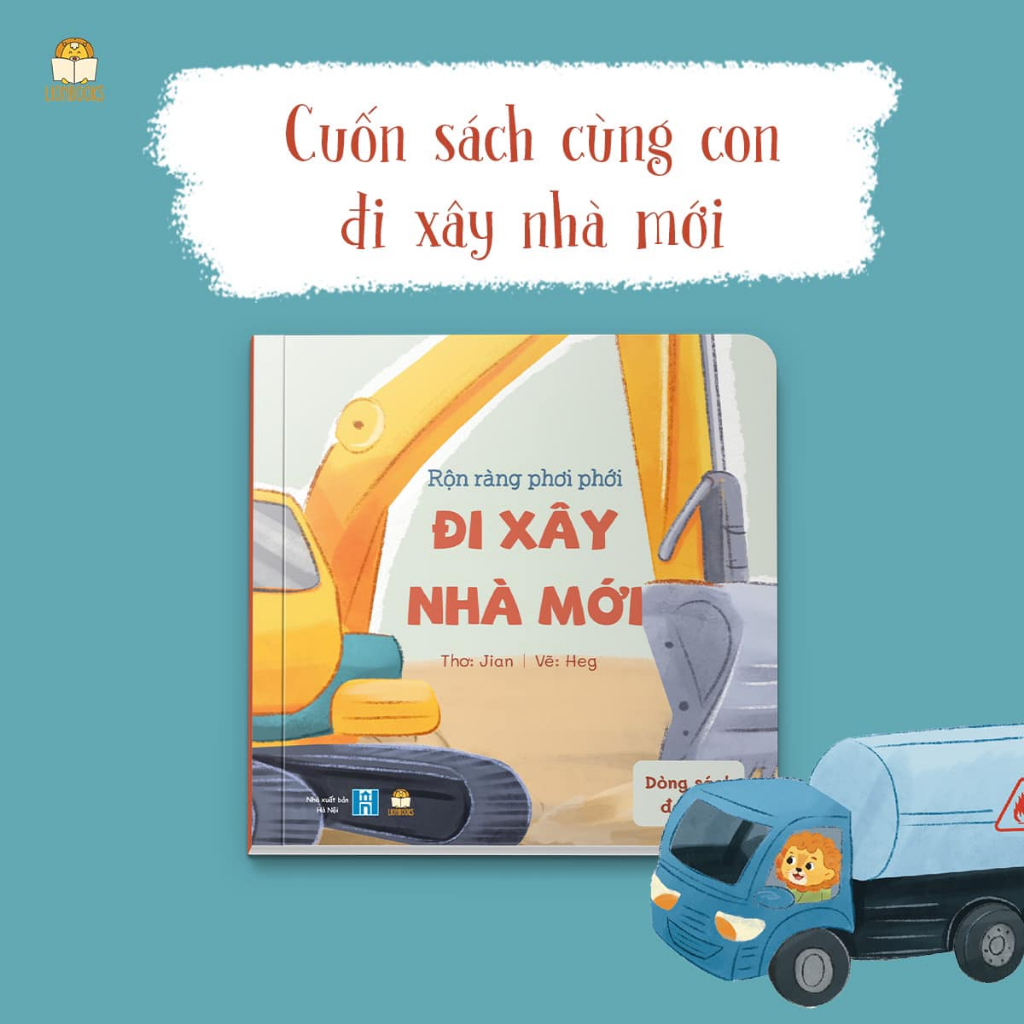 Bộ sách “Nhúc nhích” 3 cuốn Bồi cứng (Đưa bé đi chơi - Đi xây nhà mới - Í ới lên đường) - Sách phương tiện giao thông