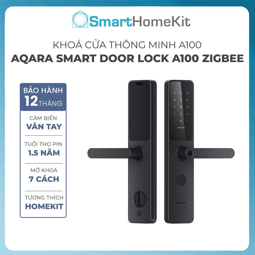 Khoá vân tay Aqara A100 Smart Lock Global Version - Hỗ trợ mở cửa bằng HomeKey, Tích hợp 7 cách mở, Lõi bảo mật Class C, phiên bản Quốc Tế, Hàng Chính Hãng