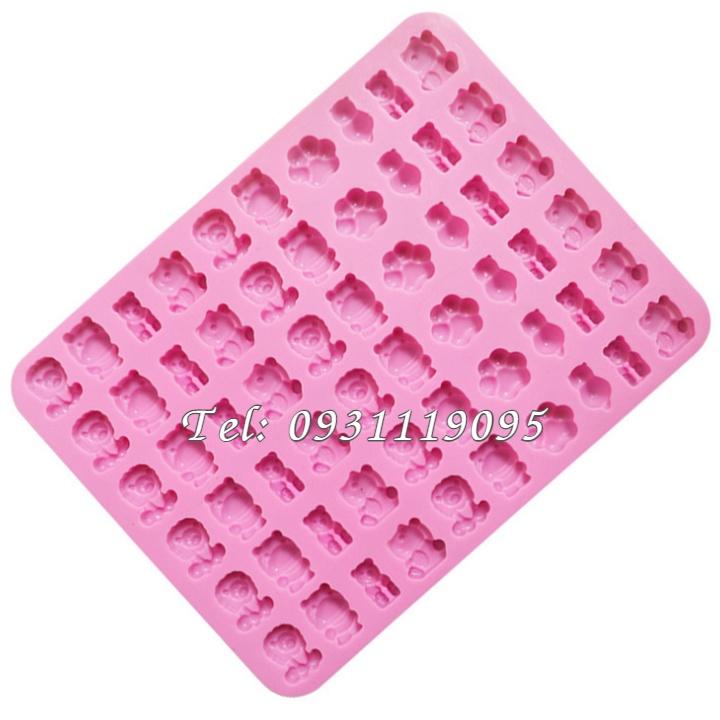 Khuôn silicon 60 hình gấu con, hà mã, sư tử, chân gấu - Mã số 1092
