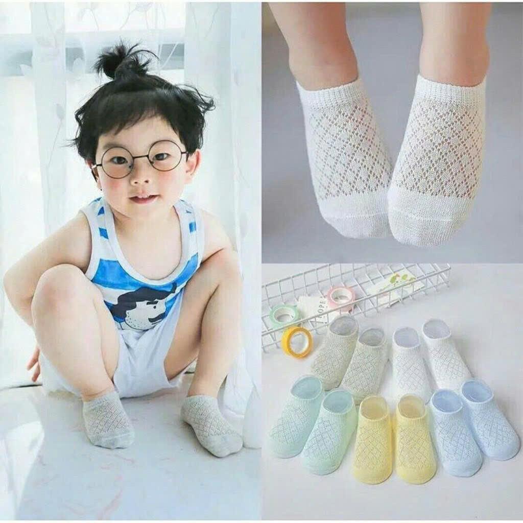 Set 5 Tất Vớ Lưới Cổ Thấp Màu Trơn Mềm Mịn, Thoáng Khí Cho Bé - Bé trai