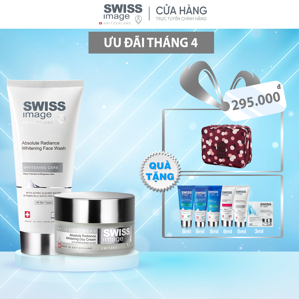 Bộ đôi dưỡng trắng Swiss Image gel rửa mặt và kem dưỡng trắng ban ngày dành cho mọi loại da