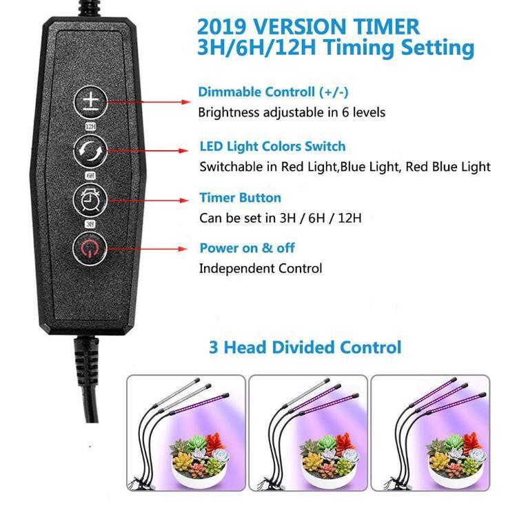 LED trồng cây 30W kẹp chân 3 nhánh hẹn giờ USB