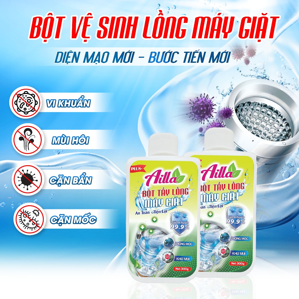 Bột Tẩy Lồng Máy Giặt Ailla Loại Bỏ Nhanh Nấm Mốc, Vi Khuẩn, Chất Cặn, Mảng Bám, An Toàn, Phù Hợp Với Mọi Loại Máy