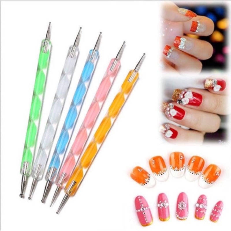 Set 5 cọ chấm bi đủ size - Bút chấm bi vẽ nail 2 đầu chuyên dụng