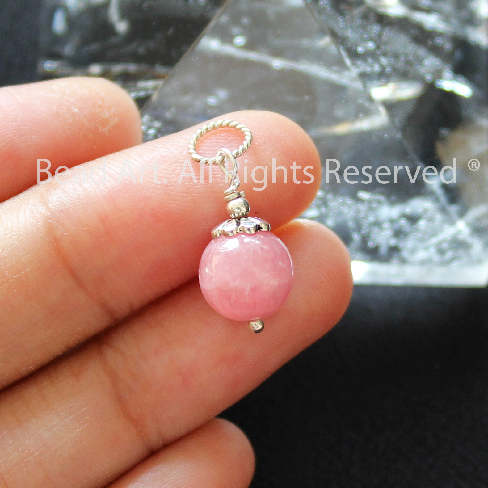 Mặt Dây Chuyền Đá Đào Hoa Tự Nhiên Màu Hồng, Rhodochrosite Loại AA Và Bạc 925, Trang Sức Phong Thuỷ, Mệnh Hoả, Thổ - Bead Art