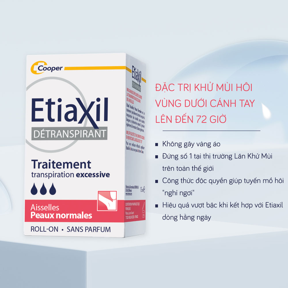 Lăn Khử Mùi ETIAXIL Détranspirant Traitement Aisselles Peaux Normales 15ml (Dành Cho Da Thường) + Tặng 1 Móc Khóa Nhựa 2 Mặt