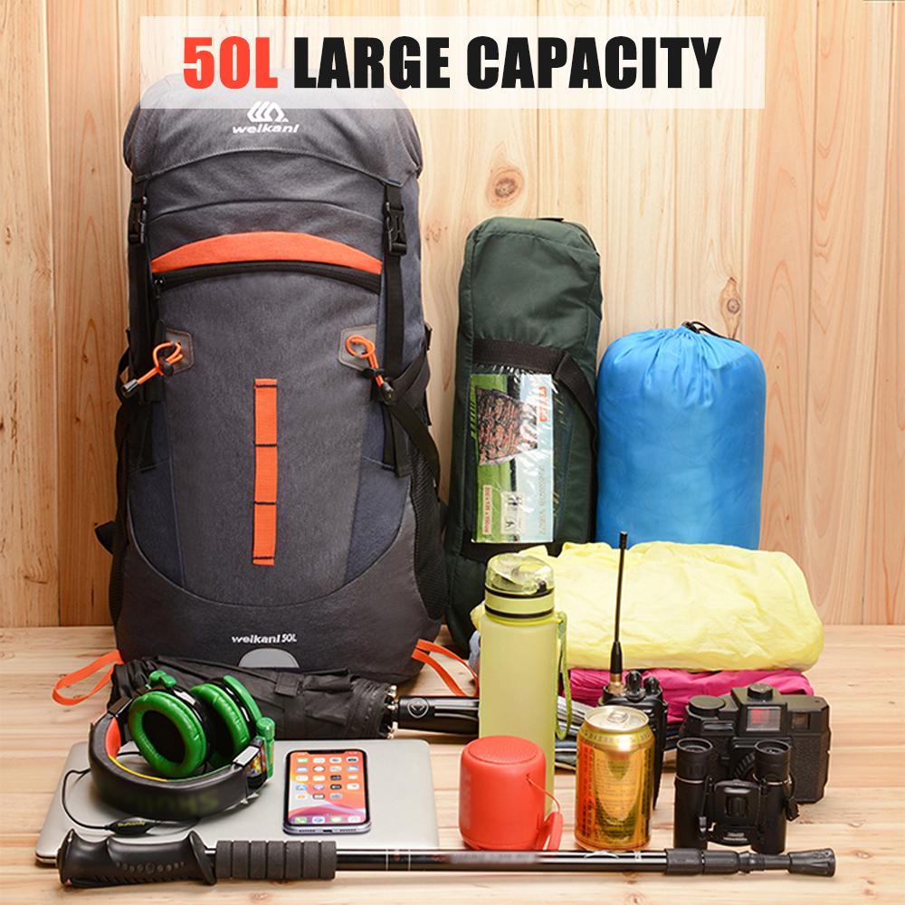 Balo thể thao ngoài trời, dung tích 50 lít, dùng để leo núi, chất liệu không thấm nước, siêu nhẹ