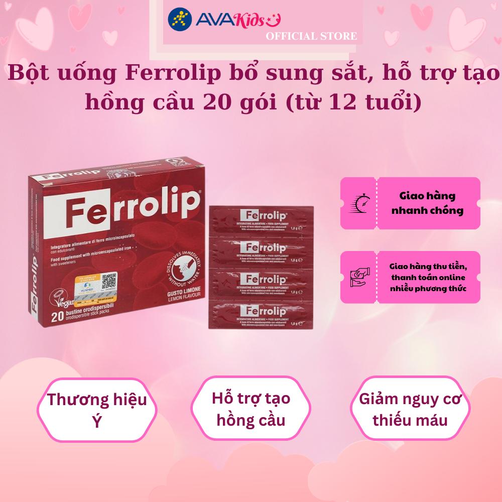 Bột uống Ferrolip bổ sung sắt, hỗ trợ tạo hồng cầu 20 gói (từ 12 tuổi) - HÀNG CHÍNH HÃNG