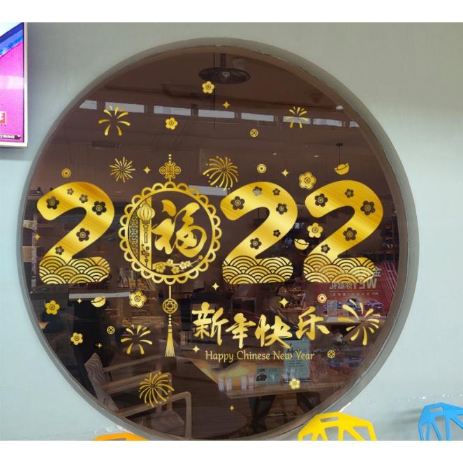 Decal trang trí Tết - 2022 Vàng đỏ cực sang