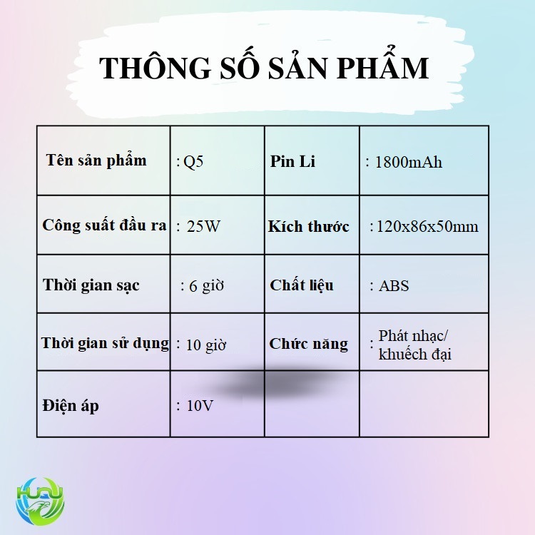 Máy Trợ Giảng Loa Công Suất Cao Huqu Q5 - Tích Hợp Nghe Nhạc Qua Thẻ Nhớ TF, USB Và Nghe Đài FM. - Hàng Chính Hãng