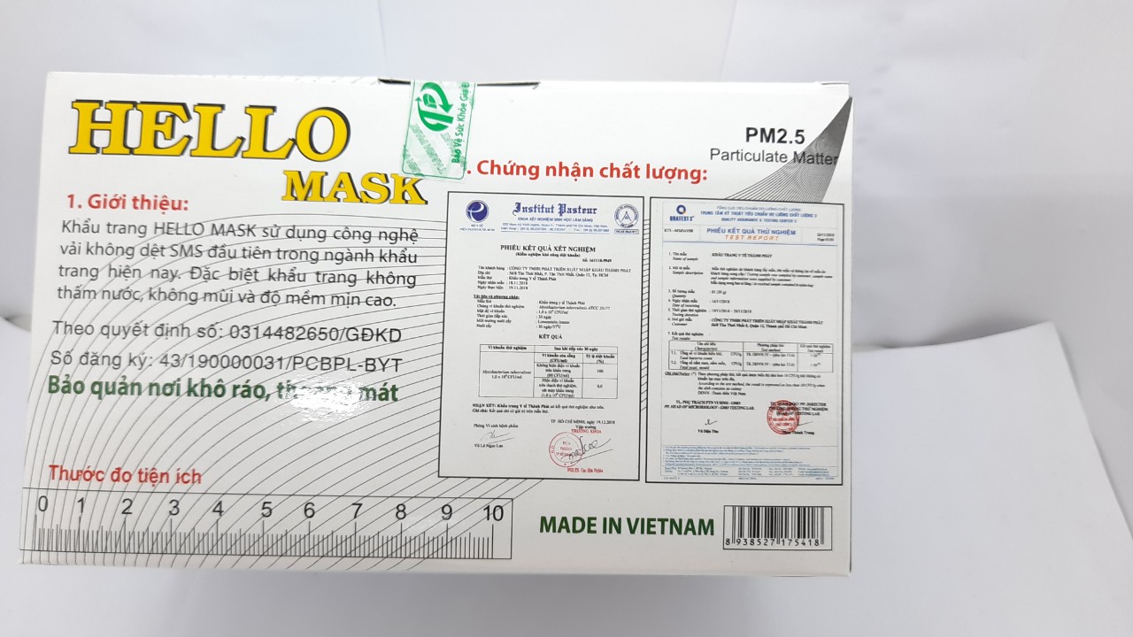 KHẨU TRANG Y TÊ HELLO MASK MÀU TRẮNG (4 LỚP, HỘP 50 CÁI)