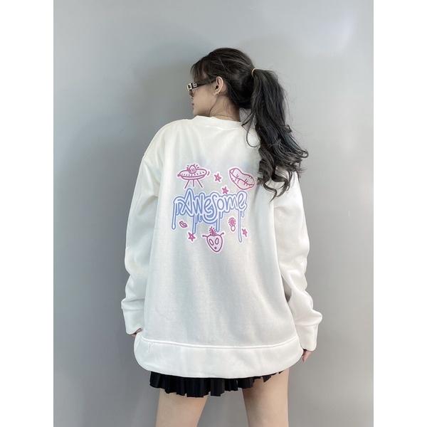 Áo khoác bomber nỉ bông dày dặn hàng quảng châu form tộng unisex dạng cardigan nữ nam in UFO AWESOME - AK3426