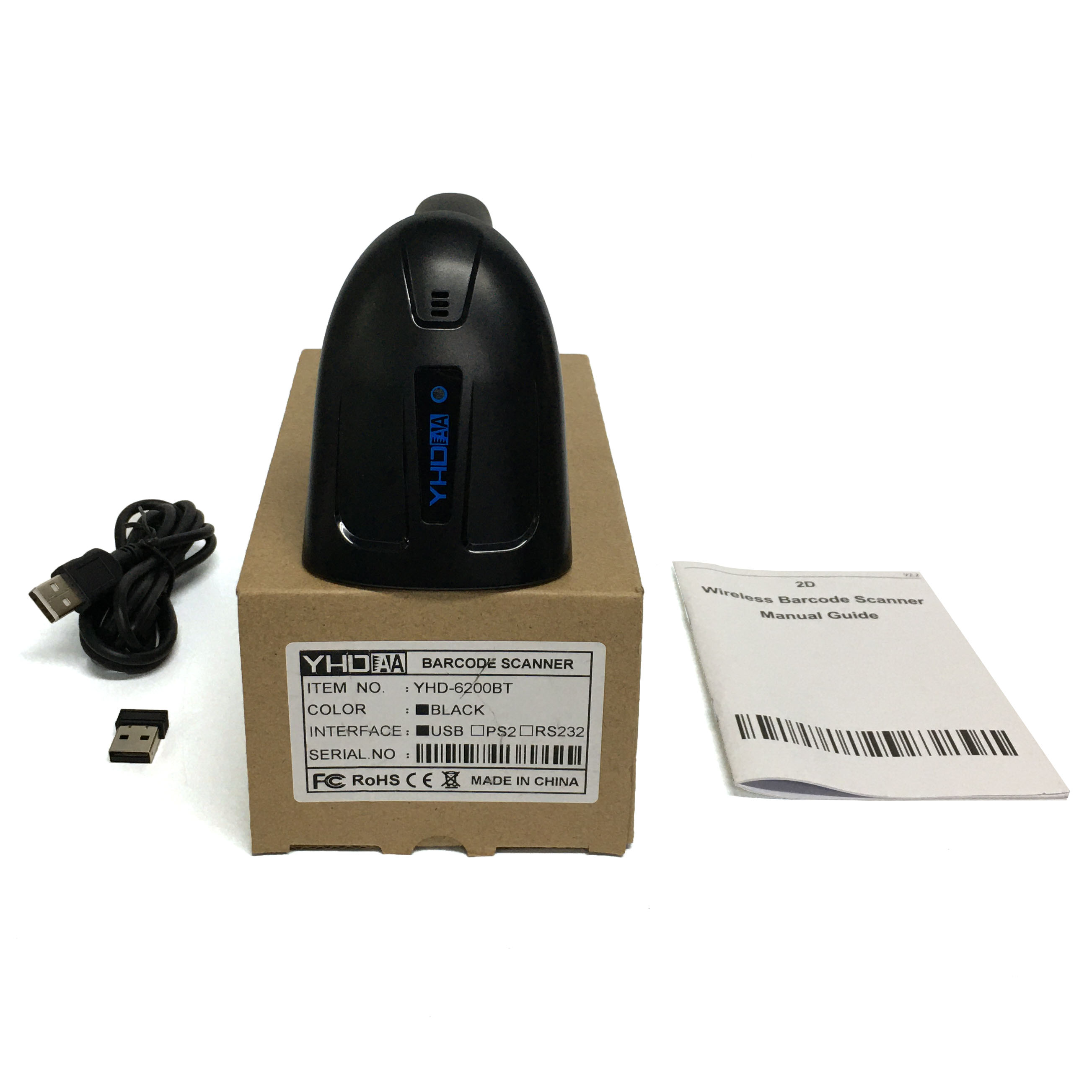 Máy quét mã vạch không dây YHD 6200DW 2D, Máy bắn mã vạch Barcode Qrcode không dây, Đầu đọc mã vạch không dây kết nối USB/ có dây dùng trên Máy tính, Laptop - Hàng nhập khẩu