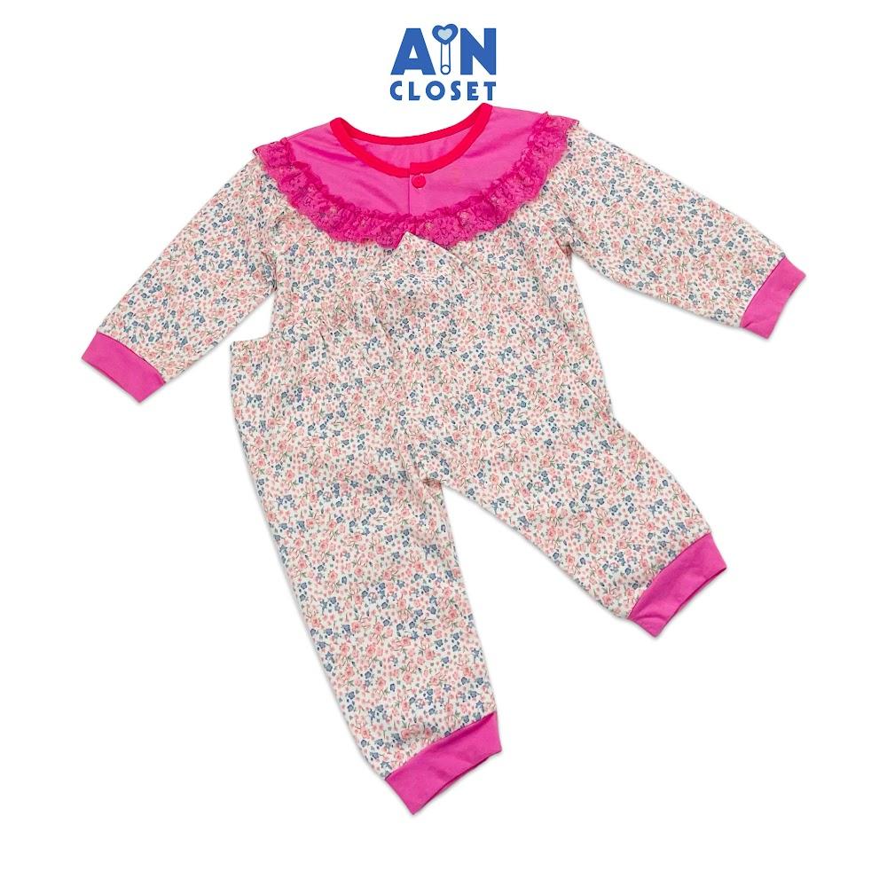 Bộ quần áo dài bé gái họa tiết Hoa nhí hồng xanh thun cotton - AICDBGNH0K7G - AIN Closet