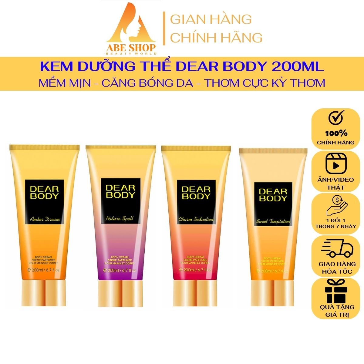 Body Cream DEAR BODY Dòng Thượng Hạng 200ml - Dưỡng Toàn Thân Trắng Sáng Mềm Mịn - Hương Thơm Say Đắm - Cấp Ẩm Cho Da