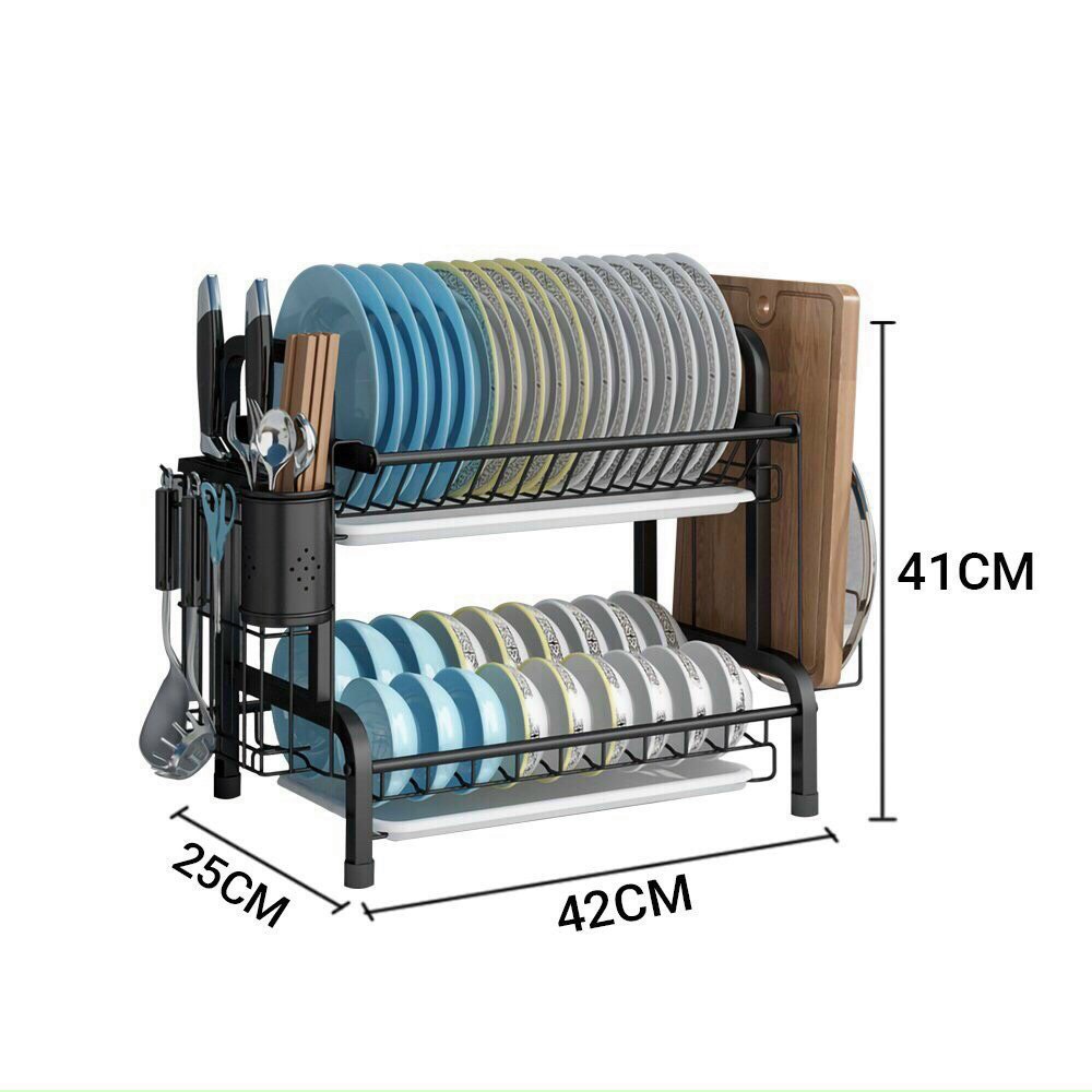Kệ chén úp dĩa bằng Sắt 2 tầng có khay đựng ống đũa Phú Khang
