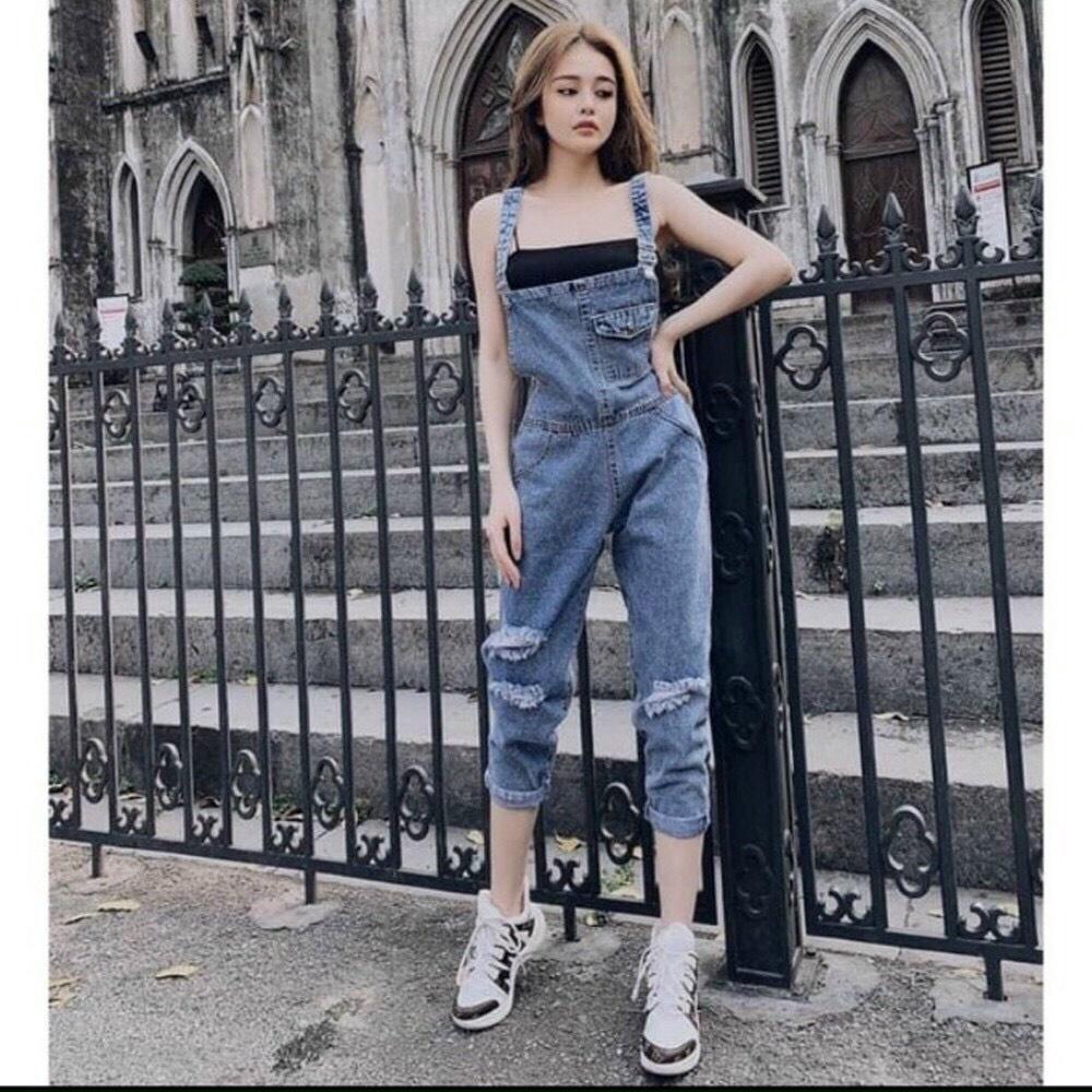 Yếm jean dài nữ phối nơ- yếm bò ulzzang phong cách hàn quốc cao cấp BEN Shop0807 htb7