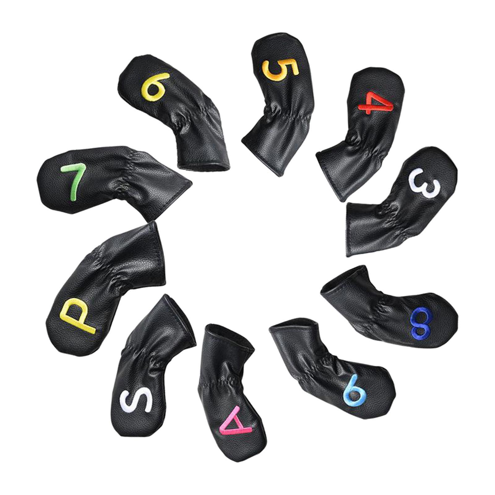 Leather Golf Irons Head Covers Embroidery Number, Golf Head Protector Guard