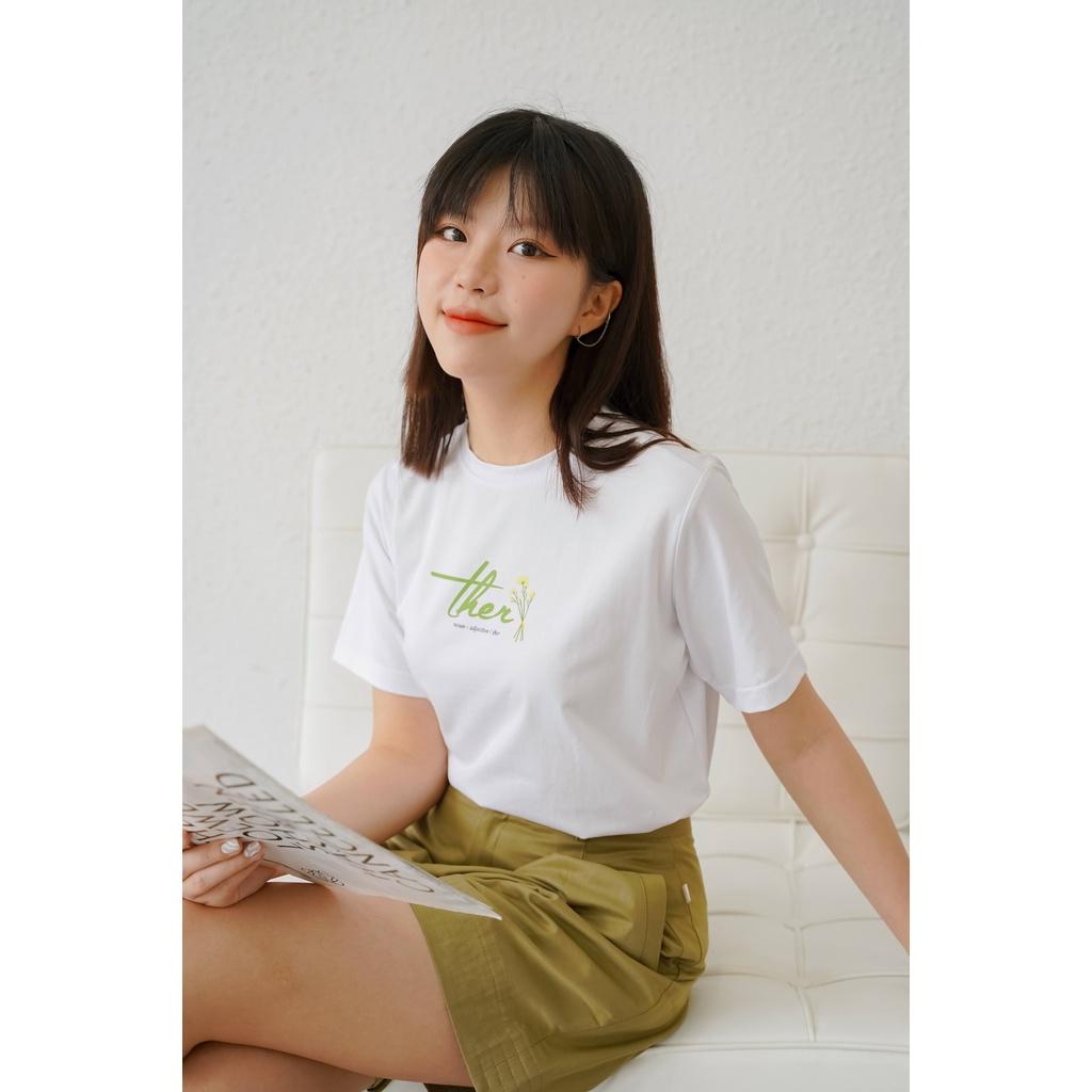 Áo thun tay lỡ Méo shop phông nữ cổ tròn cotton in chữ Ther freesize form rộng